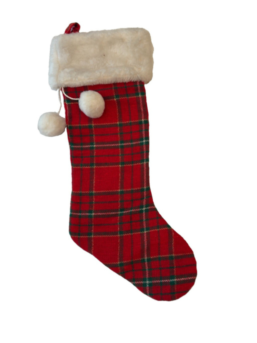 NEW-18” Red Plaid Christmas Stocking W/pom Poms-holiday Decor-Xmas-gift Holder
